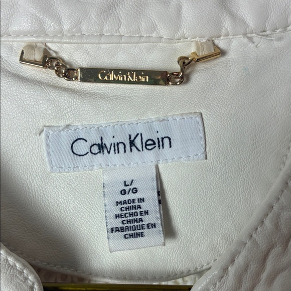 Calvin Klein Leather Women's Cream Faux Rider Jacket - Picture 2 of 13